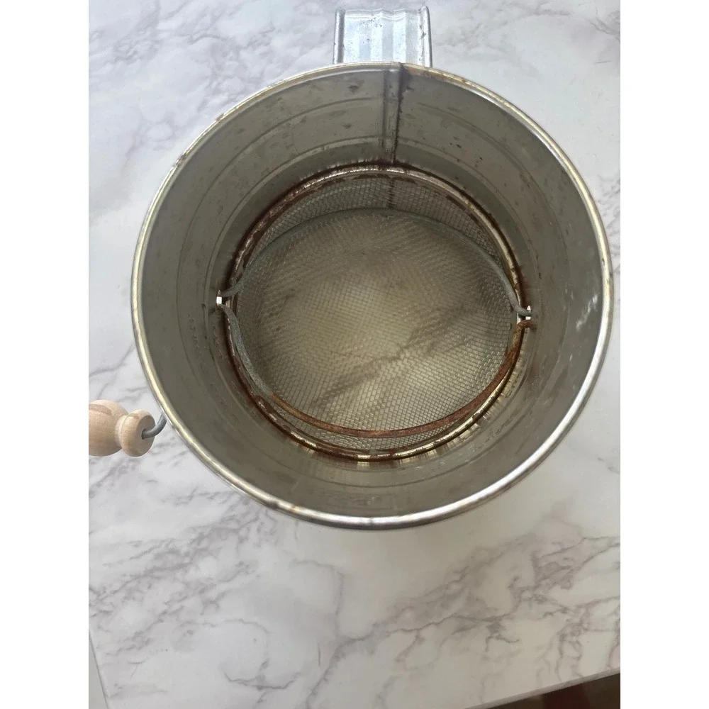 Vintage Good Cook 3 Cup Flour Sifter Stainless Steel Wood Handle Hand Crank